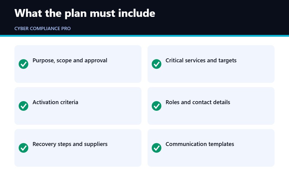 Checklist of items in a business continuity plan