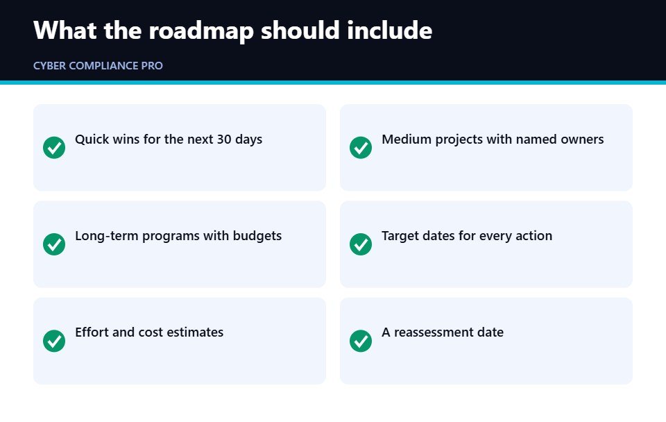 Checklist of roadmap items after a cyber compliance assessment