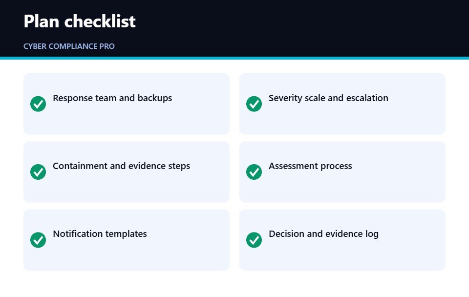 Checklist of items to include in a data breach response plan