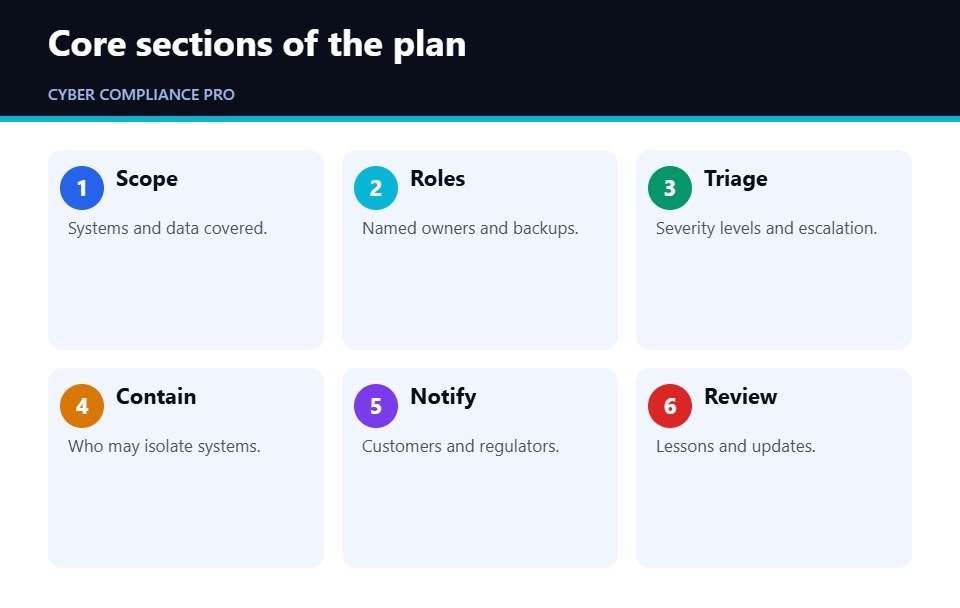 Steps and sections of a cyber incident response plan template