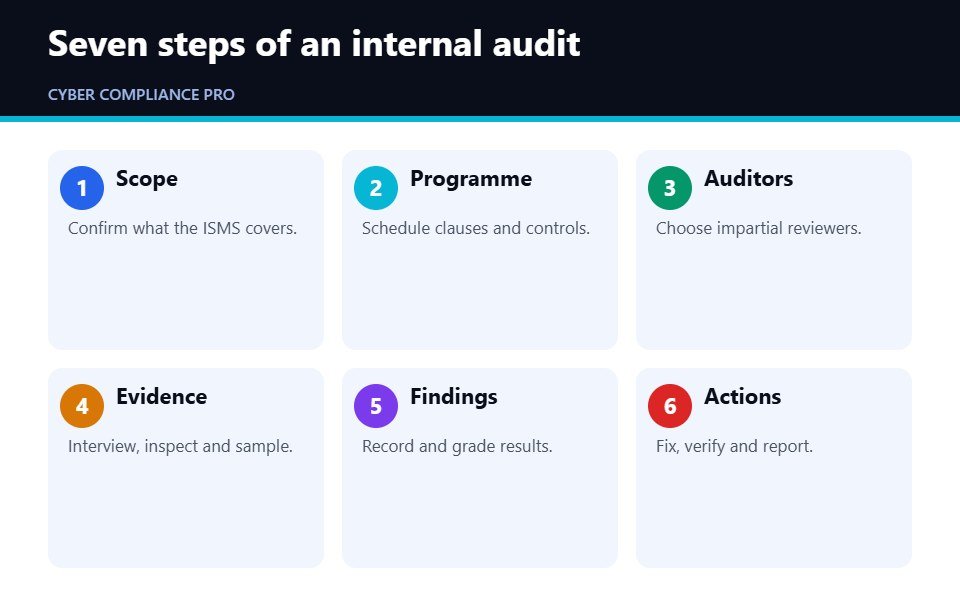 Steps showing how to run an ISO 27001 internal audit