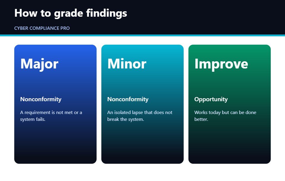 Cards grading ISO 27001 internal audit findings