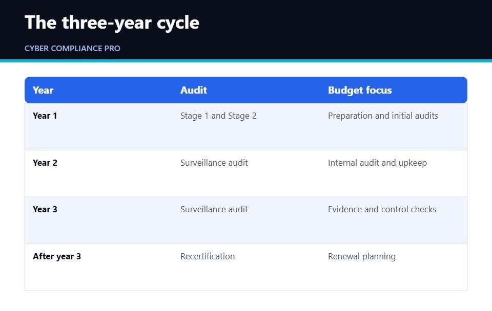 Checklist for planning ISO 27001 costs across the three-year cycle