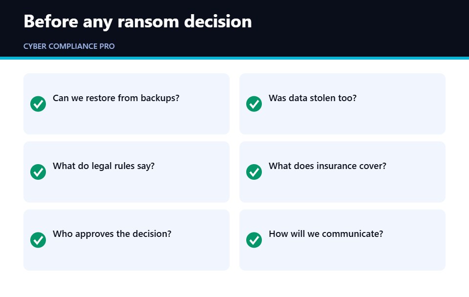 Checklist of questions to answer before deciding on a ransom demand