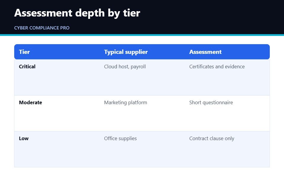 Table comparing vendor risk tiers and assessment depth